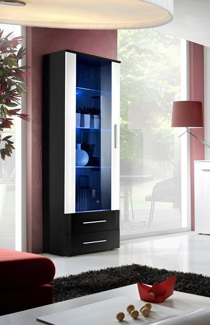 Designer Wohnzimmer Möbel Holz Vitrinen Glas Regal Schrank Schwarz Einrichtung