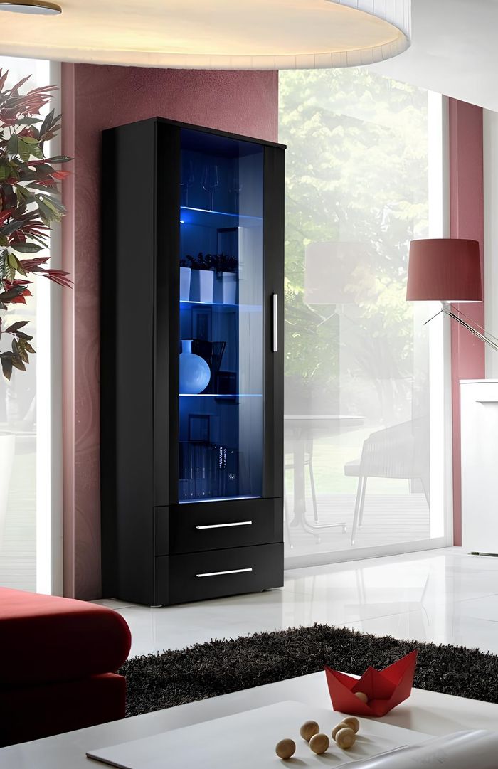 Vitrine Schwarz Wohnzimmermöbel Moderne Designer Stil Hochglanz Einrichtung