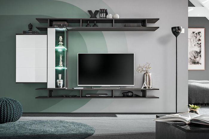 Modern Wohnwand Grau Designer Wohnzimmer Möbel Holz Wandschrank