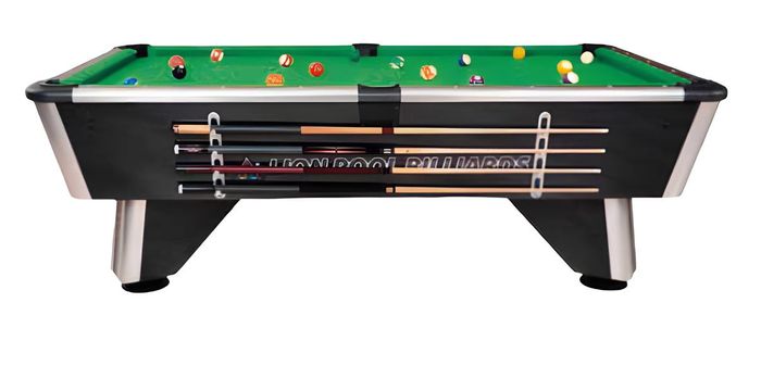 Schwarzer Holz Billardtisch mit Aluminiumrahmen und LED-Beleuchtung