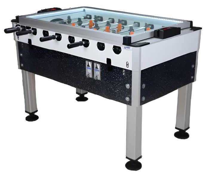 Professioneller Tischfußball aus Aluminium und MDF in Grau
