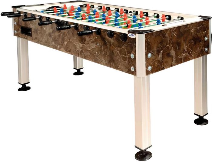 Professioneller brauner Kickertisch aus Aluminium und MDF Holz