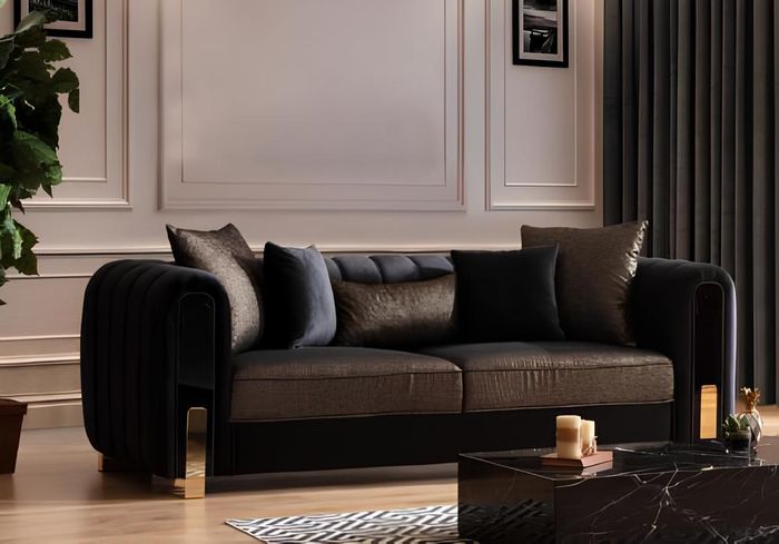 Medusa Dreisitzer Sofa 3 Sitzer Couches Sofas Luxus Polster Couch Schwarz Stoff