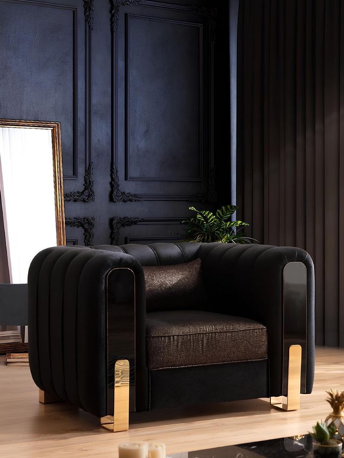 Schwarzer Sessel Ohrensessel Luxus Design Wohnzimmer Einsitzer Modern