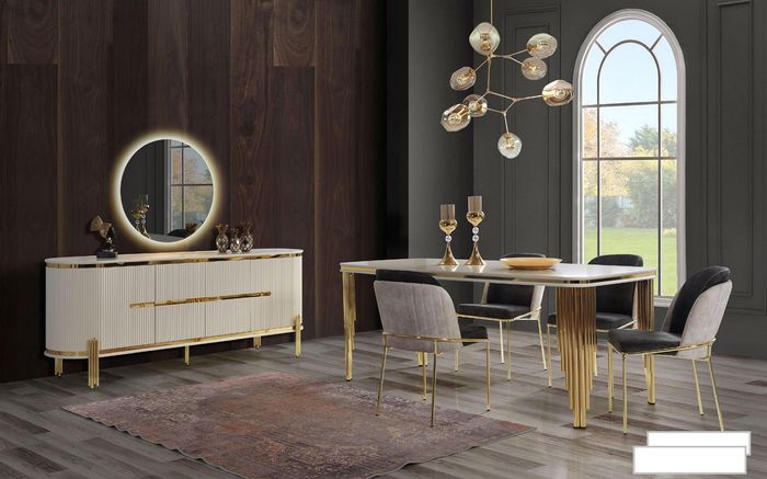 Metall Möbel Esszimmer Garnitur Tisch Stuhl Set kommode Essgarnitur Stühle 6tlg.
