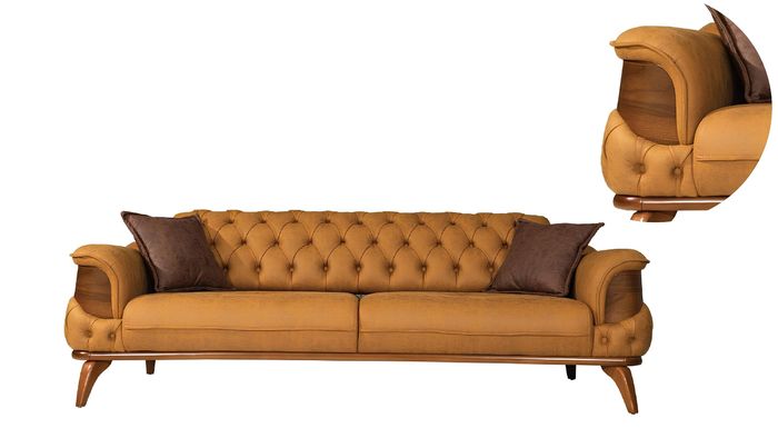 Dreisitzer Sofa Leder Couches Sofas Luxus Couch Chesterfield Western USA Gelb