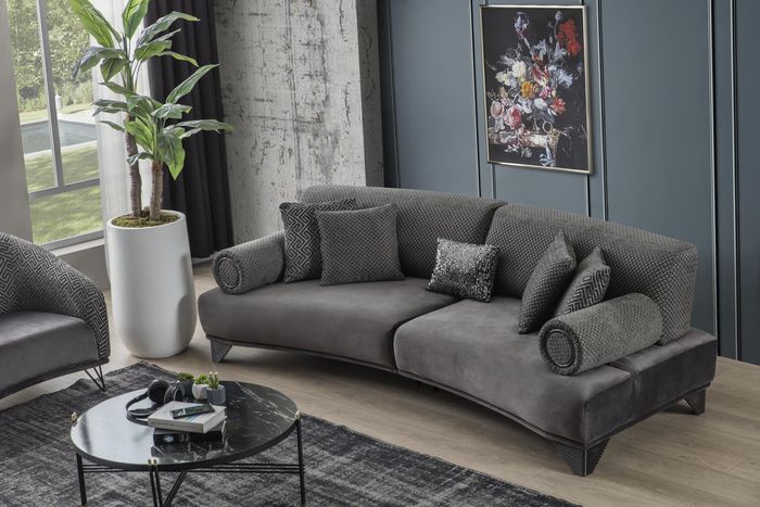 Luxus Sofa Dreisitzer 3 Sitzer Sofas Wohnzimmer Gebogene Couch Stoff Design Neu