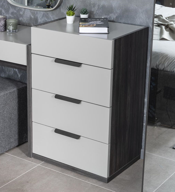 Grau-Weiße Edle Kommode Schlafzimmer Designer Holz 4-Schubladen Möbel