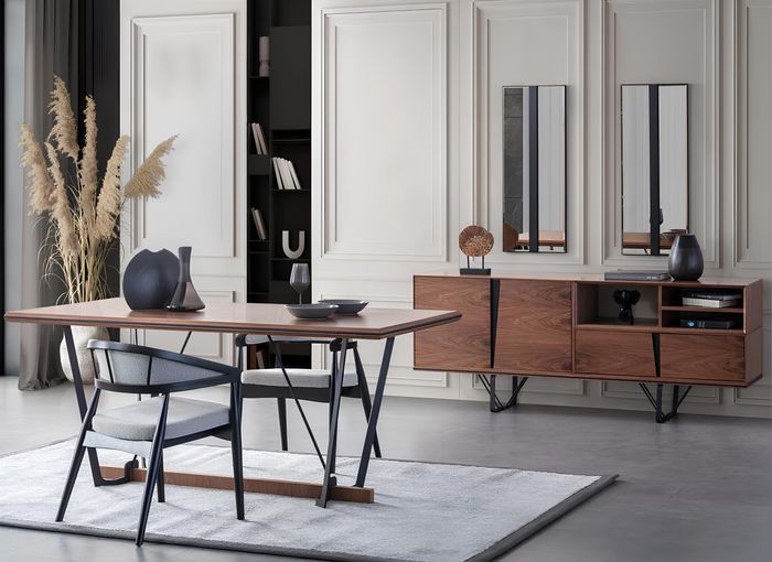Gruppe Esszimmer Esstisch Set 2tlg Anrichte Esszimmertisch Braun Holz
