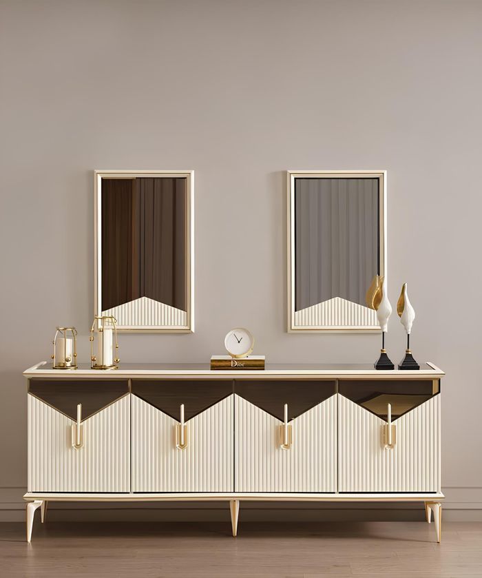 Luxus Sideboard Anrichte Schrank Kommode Holzschrank Holz Beige Gold