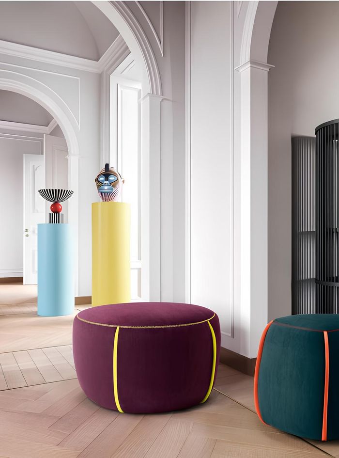 Oval Design Polster Hocker Fußhocker Ottomane Sitz Textil Gepolstert Pufa