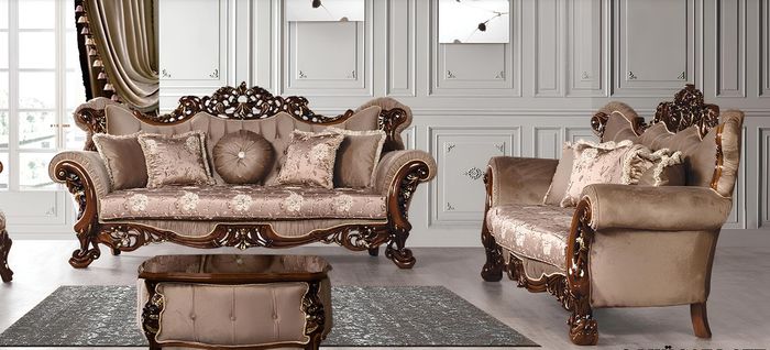 Garnitur Sofagarnitur 3+3 Sitzer Sofas Sofa Luxus Stil Stoff Wohnzimmer Barock