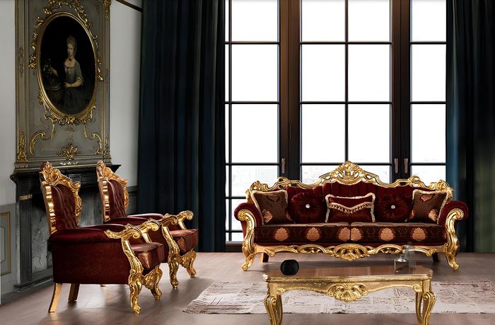 Garnitur Sofas Sessel Sofagarnitur 3+1+1 Sitzer Luxus Stoff Wohnzimmer Barock