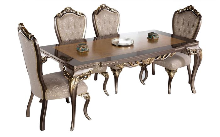 Stuhl Set 4x Lehn Stühle Esszimmerstuhl Holz Luxus Esszimmer Stoff Barock Stühle