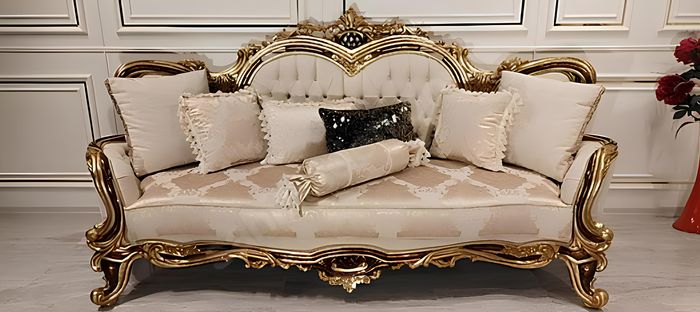 Chesterfield Barock Dreisitzer Couch Möbel Sofa Couchen Stoff Beige