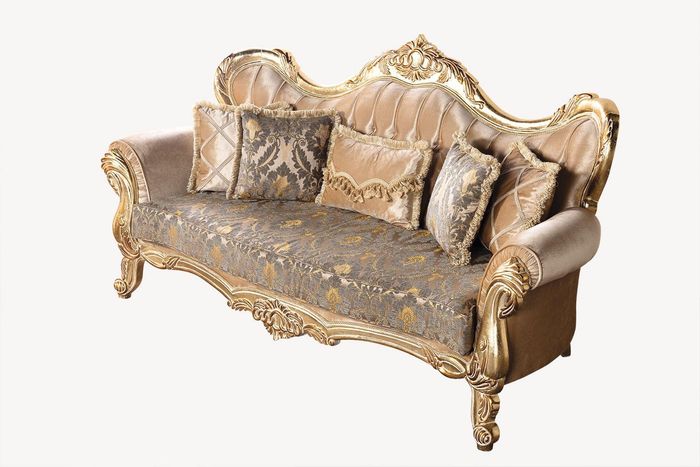 Chesterfield Barock Dreisitzer Couch Möbel Sofa Stoff Gold Couchen
