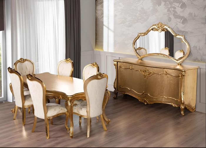 Esszimmer Garnitur Set Tisch 6x Stühle Anrichte Spiegel Essgruppe 9tlg