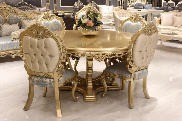 Esszimmer set 4 Stühle Set Esszimmer Designer Holz Stuhl Garnitur Rund Tisch Neu