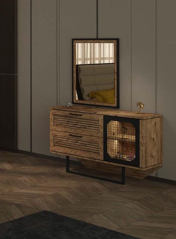 Loft Metall Gitter Kommode Spiegel Möbel Design Kommoden Holz Schlafzimmer Luxus