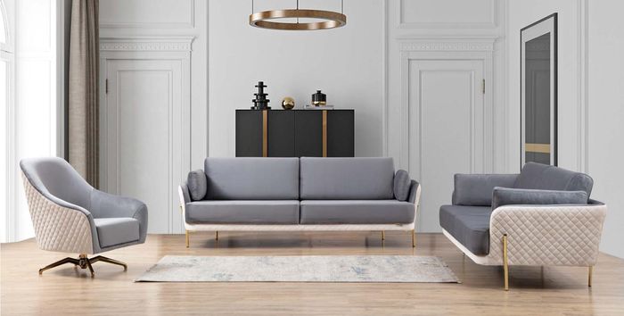 Luxus Garnitur Set Sofagarnitur 3+3+1 Sitzer Sofa Sofas Sessel Stoff 3tlg. Sets