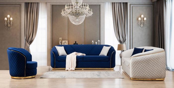 Sofagarnitur 3+3+1 Sitzer Garnitur Sofa Sessel Stoff Polster Design Sitz Blau