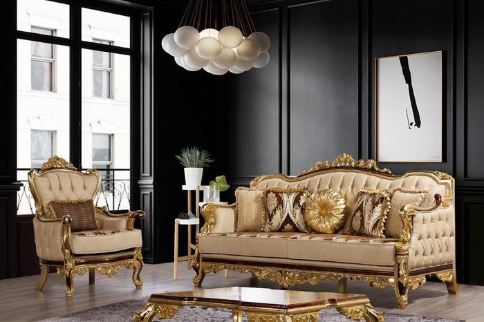Sofagarnitur Couch Barock Rokoko Couchen Textil Chesterfield Sofa Tisch 3tlg.