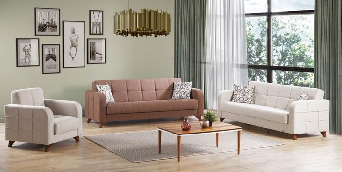 Luxus Sofagarnitur Dreisitzer 3+3+1 Sitz Stoff Sofa Textil Stil Sessel Sofa Sitz
