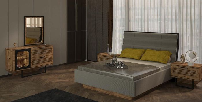 Schlafzimmer Set Bett + 2x Nachttische Kommode Betten Doppelbett Möbel Modern