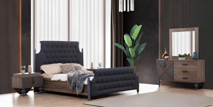 Bett Nachttisch Kommode mit Spiegel Schlafzimmer Set Design Chesterfield 4 tlg.
