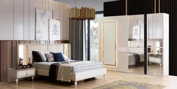 Schlafzimmer Loft Bett 2x Nachttische Schrank Komplett Set Design Möbel 4tlg