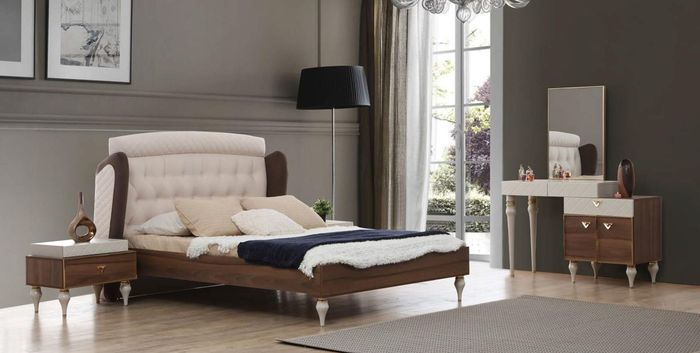 Schlafzimmer Set Schlafzimmer Luxus Bett Nachttisch Schminktisch Spiegel 4tlg.