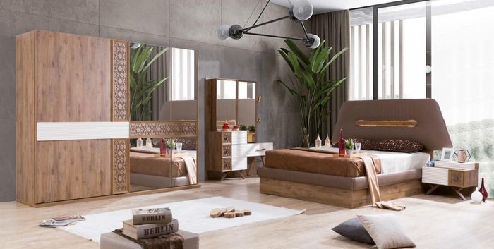 Design Möbel Kleiderschrank Schminktisch Bett 2x Nachttische Schlafzimmer Set