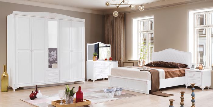 Luxus Schlafzimmer Set 5tlg. Bett 2 Nachttische Kommode Kleideschrank Landhaus