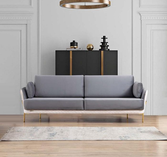 Sofa 3 Sitzer Luxus Möbel Wohnzimmer Textil Samt Stoff Dreisitzer Design Modern