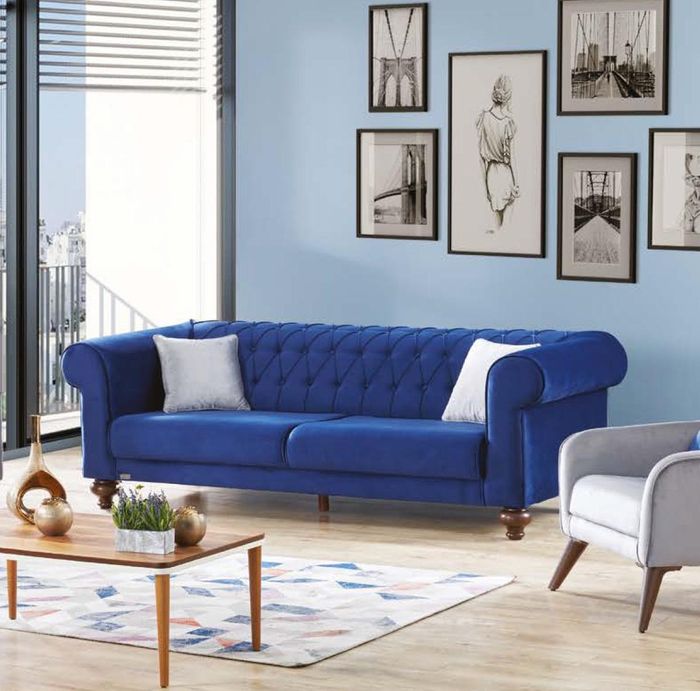 Großer schwarzer Leder Chesterfield-Sofa im klassischen Stil