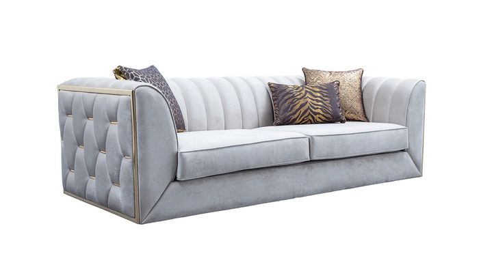 Sofa 3 Sitzer Elegantes Modern Luxus Design Holz Möbel Polster Stoff Neu