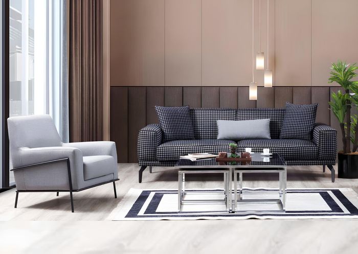 Polstersofa Komplette Couchgarnitur Sofagarnitur Grau Sitzer Stoffsofa