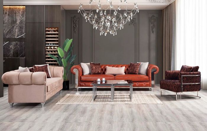 Chesterfield Sofagarnitur Dreisitzer Braun Couchgarnitur Polstersofa
