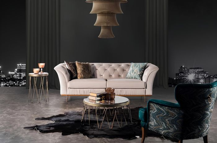 Für Wohnzimmer Luxuriöses Set Sofa+Sessel Bequem Textil Modern Neu