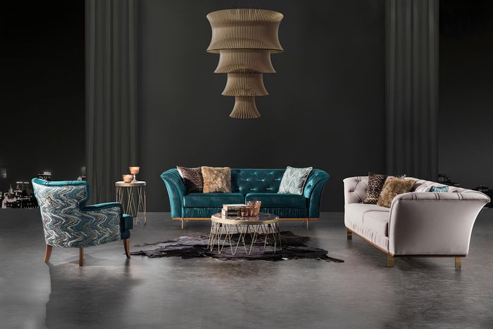Luxus Wohnzimmer Sofas Set Textilmöbel Dreisitzer Sessel 3tlg Modern