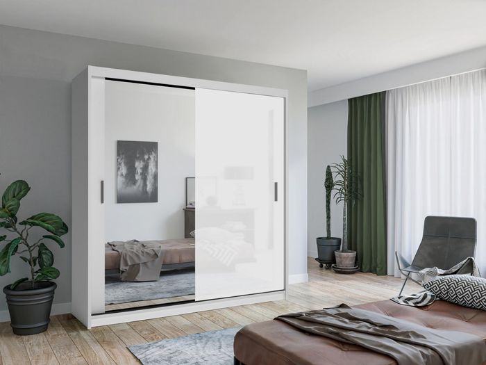 Moderner Kleiderschrank Schiebeschranktüren LED-Schrankbeleuchtung Neu