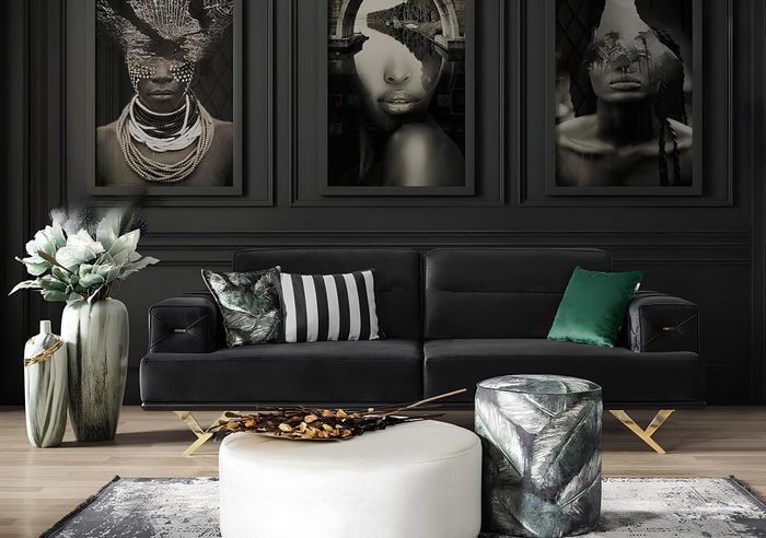 Schwarzes Edelstahl Sofa Moderne Wohnzimmer Couch Textilmöbel Luxus
