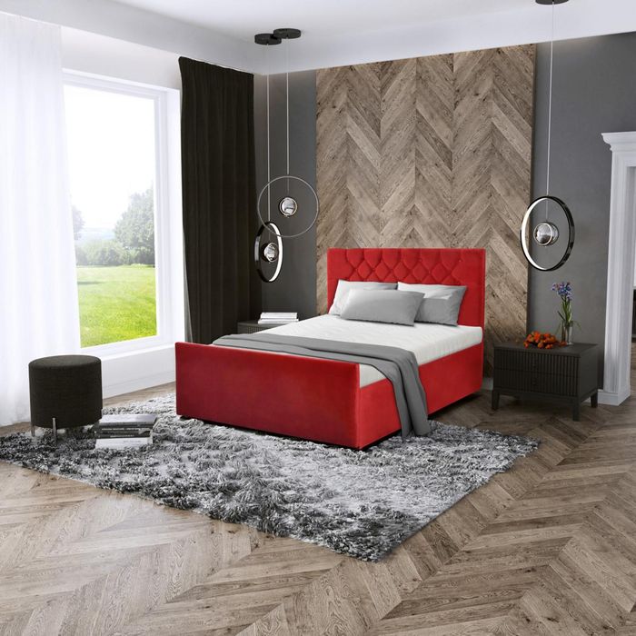 Moderne Schlafzimmer Möbel Polster Design Textil Bett 180x200 Betten Rot Doppel