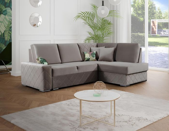 Schlafsofa Samt Bettfunktion Sitz Leder Lounge Wohnlandschaft Ecksofa L-form Neu