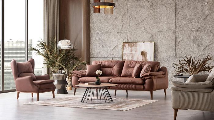 Sofagarnitur Couch Polster Möbel Sitzgarnitur 3+1 Couch Braun Wohnlandschaft