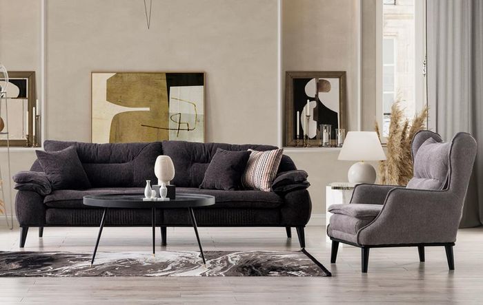 Sofagarnitur Couch Polster Möbel 3+1 Couch Grau Wohnlandschaft Sitzgarnitur