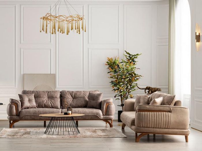 Sofagarnitur Polstergarnitur Relaxgarnitur Couch Sofa Set Sessel 3+3 Beige