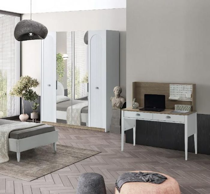 Kleiderschrank Schreibtisch Set Modernes Design Weiß Stilvolles Kinderzimmer