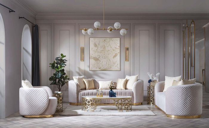 Luxus Sofa Ovale Sofagarnitur Set Polster Möbel 3+2+1 Samt Textil 3tlg.
