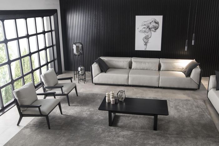 Set aus 4 Stück weißem Sofa Sessel Wohnzimmer mittelweicher Luxus Komplett